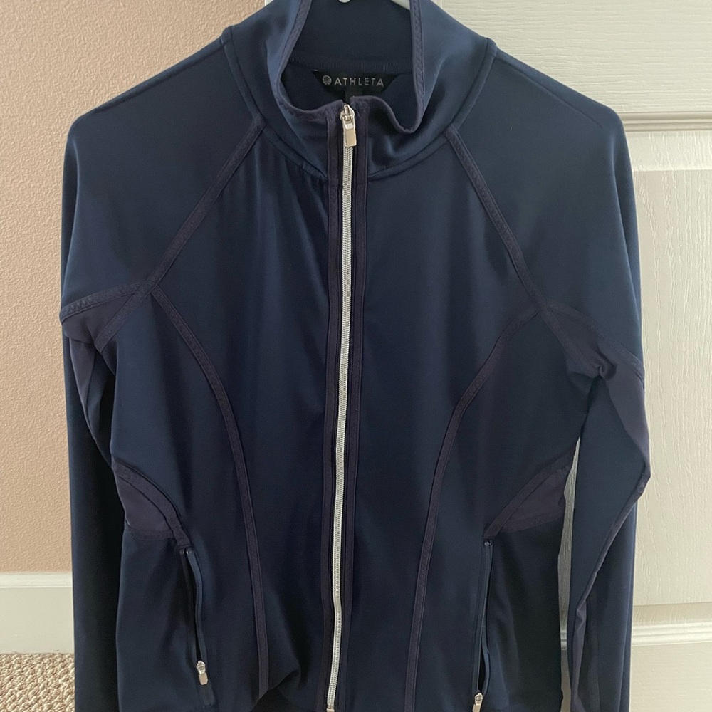 Athleta Woman Navy Zip Ribbed Stretch Nylon Jacket
